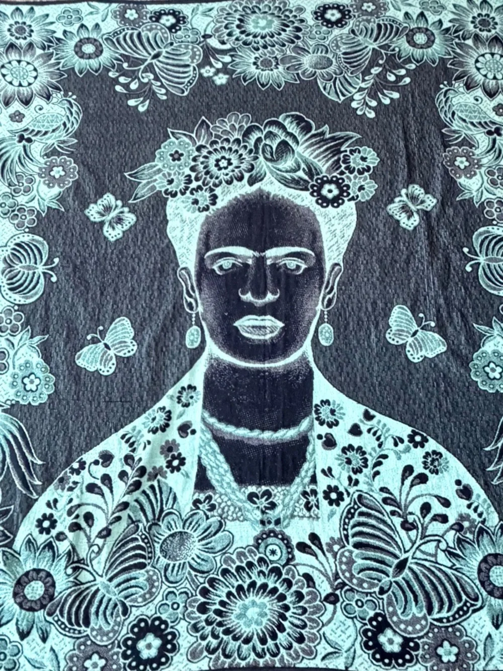 🖤 Frida Kahlo Reversible Woven Cotton Throw Blanket Oversized 90x78 Floral Boho